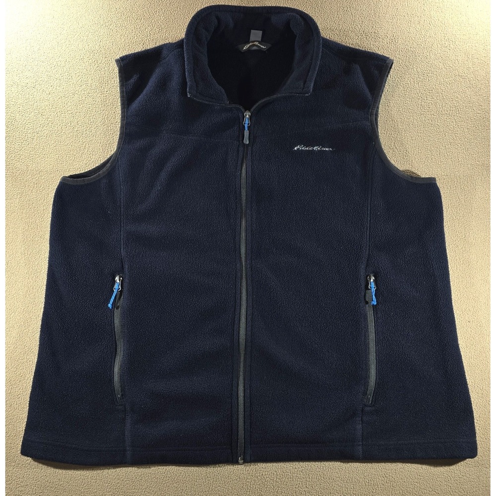 Eddie Bauer Mens Fleece Vest‎ Full Zip Navy Outdoor Pockets XL